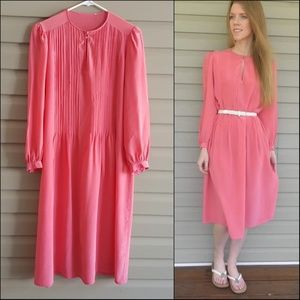 Vintage 80's hot pink long sleeve midi dress